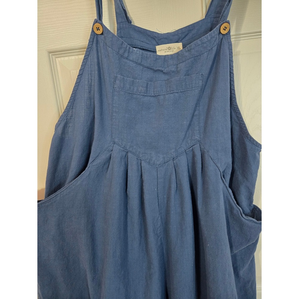 Natural Life Blue Linen Wide Leg Overall Jumpsuit XL Relaxed Boho Bib Pocket - Picture 3 of 6